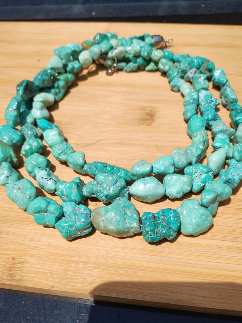 Jay King DTR 3 strand blue Turquoise nuggets necklace 925 Sterling Silver chunky